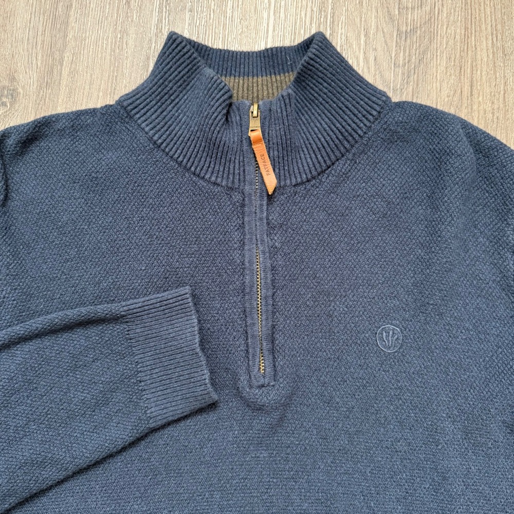 Fat Face Quarter Zip Mock Neck Pullover Sweater, Blue, Large cotton/cashmere